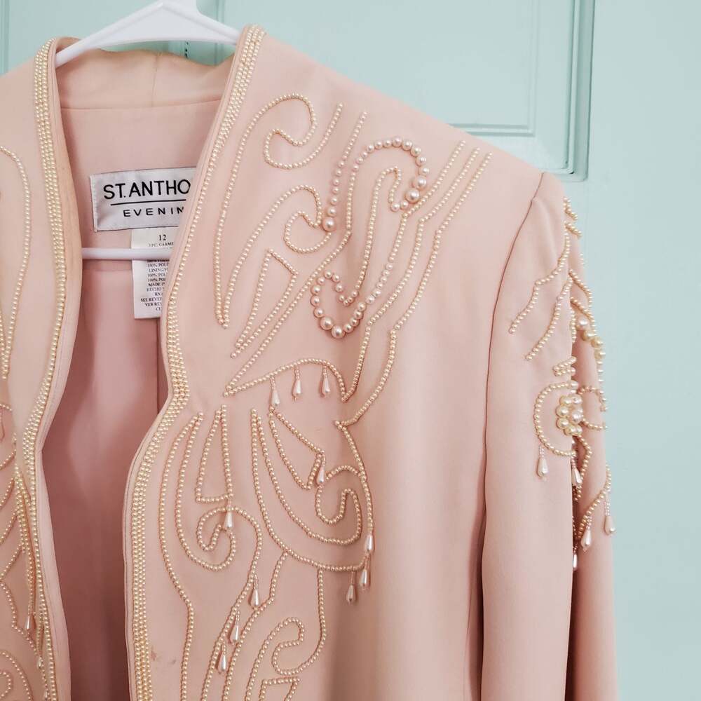 Vintage pearl beaded pink blazer size 12 women's medium st Anthony evening